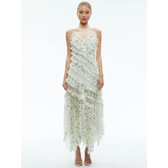 ALICE AND OLIVIA SONDRA VICTORIAN LACE RUFFLED MAXI FLORAL DRESS SZ 6 - Picture 4 of 7